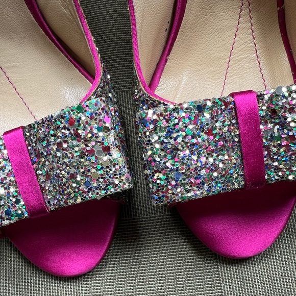 Kate Spade Fuchsia Pink Glitter Bow Heels 6.5 Shoes Sequin Peep Toe HOST PICK 💖 - Picture 5 of 5